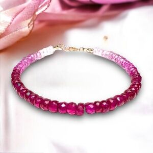 New Natural Ombre Pink Ruby Bracelet Solid 14K Rose Gold 585 , 40th Anniversary
